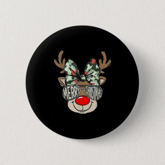 Merry Christmas Camo Reindeer Bow Girl Women Kid H 6 Cm Round Badge