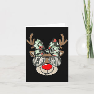 Merry Christmas Camo Reindeer Bow Girl Women Kid H Card