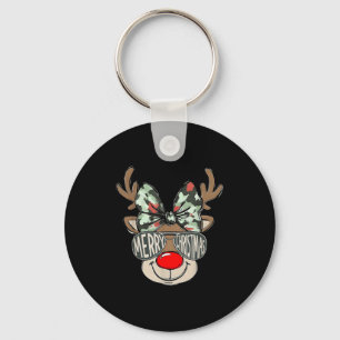 Merry Christmas Camo Reindeer Bow Girl Women Kid H Key Ring