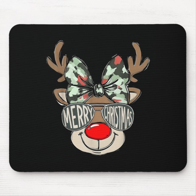 Merry Christmas Camo Reindeer Bow Girl Women Kid H Mouse Mat (Front)
