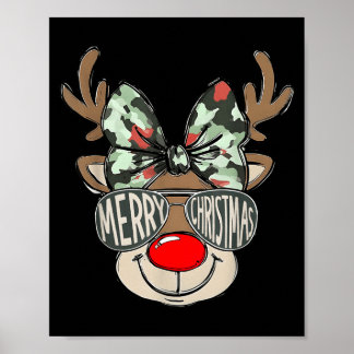 Merry Christmas Camo Reindeer Bow Girl Women Kid H Poster