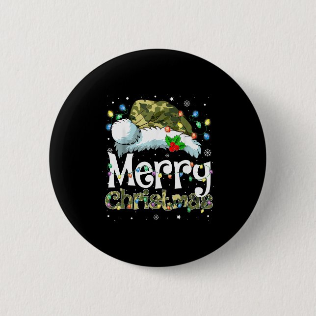 Merry Christmas Camouflage Santa Hat Xmas Family M 6 Cm Round Badge (Front)