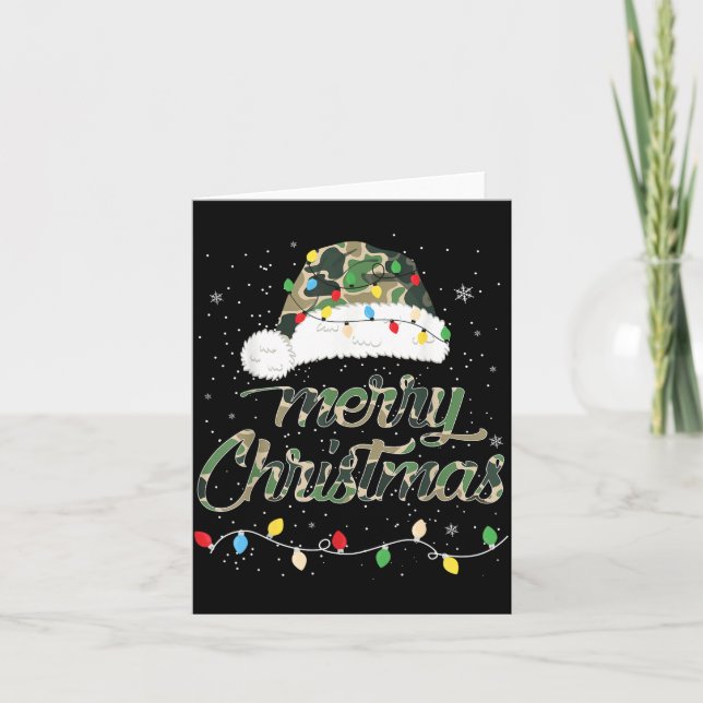 Merry Christmas Camouflage Santa Hat Xmas Family M Card (Front)