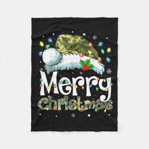 Merry Christmas Camouflage Santa Hat Xmas Family M Fleece Blanket