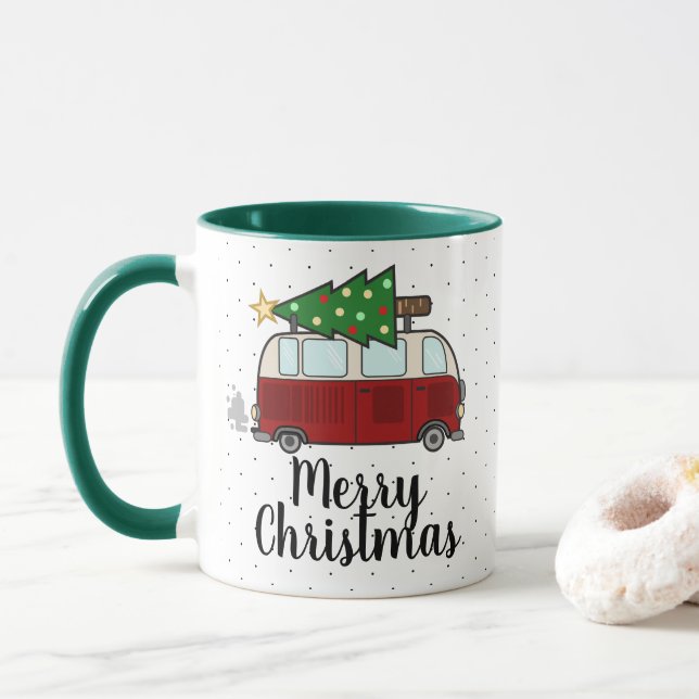 Merry Christmas Camper Hauling Tree Mug (With Donut)