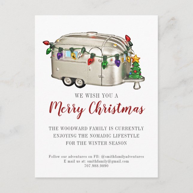Merry Christmas Campers Greeting On The Road Holiday Postcard (Front)