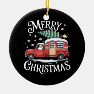 Merry Christmas Camping Cute Santa Claus Truck Ess Ceramic Tree Decoration