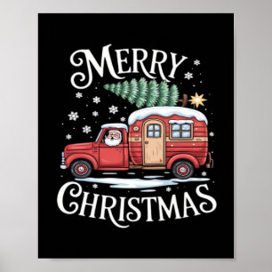Merry Christmas Camping Cute Santa Claus Truck Ess Poster