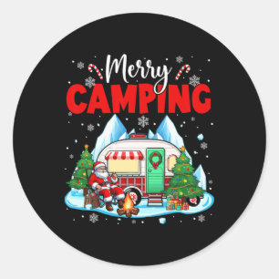 Merry Christmas Camping Santa Outside Sports Match Classic Round Sticker