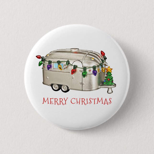 Merry Christmas Camping Trailer 6 Cm Round Badge (Front)