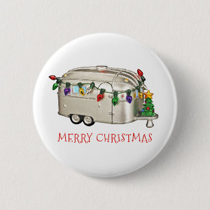 Merry Christmas Camping Trailer 6 Cm Round Badge