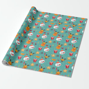 Merry Christmas Candies Snowman Reindeer Stars Wrapping Paper