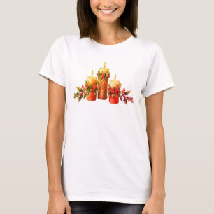 Merry Christmas Candle Centerpiece on a White SS T-Shirt