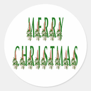 Merry Christmas Candle Font Classic Round Sticker