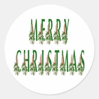 Merry Christmas Candle Font Classic Round Sticker