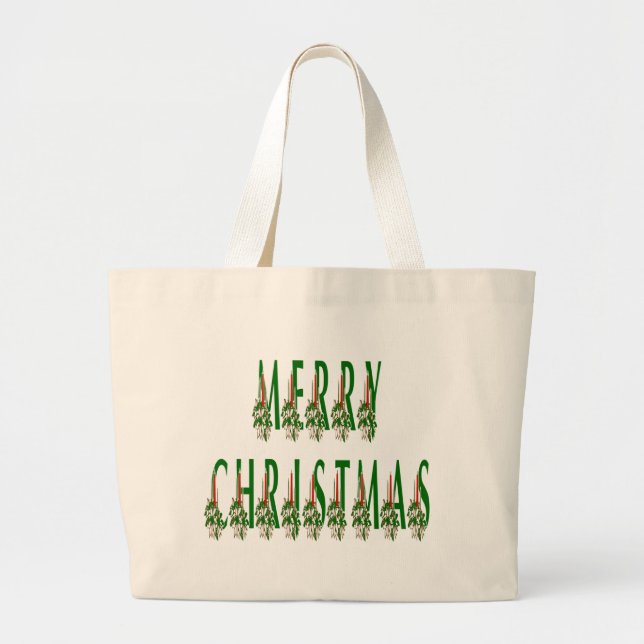 Merry Christmas Candle Font Large Tote Bag (Front)