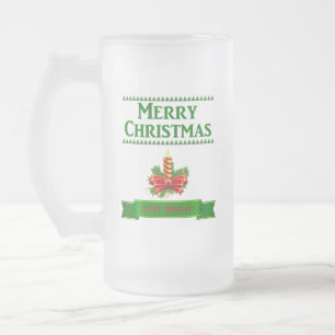 Merry Christmas Candle Frosted Glass Beer Mug
