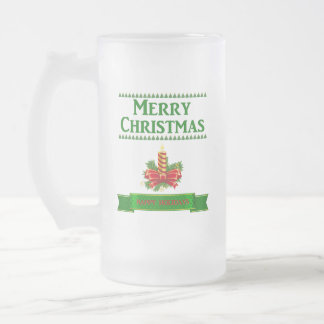 Merry Christmas Candle (grn/red) Frosted Glass Beer Mug