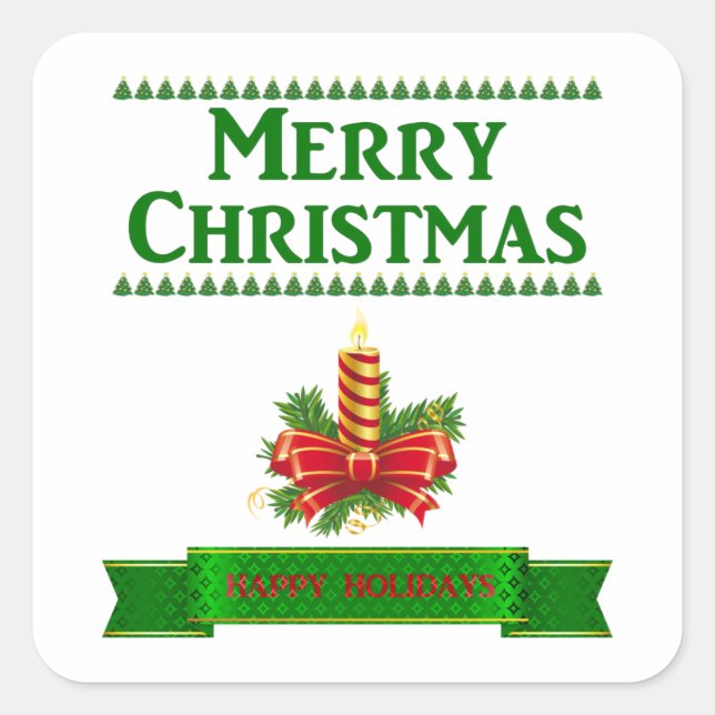 Merry Christmas Candle (grn/red) Square Sticker (Front)