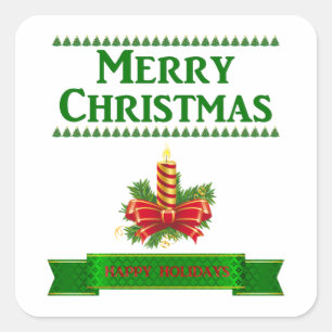 Merry Christmas Candle (grn/red) Square Sticker