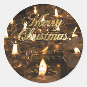 Merry Christmas Candles Candlelight Romantic Classic Round Sticker