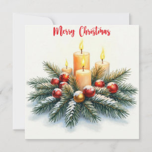Merry Christmas Candles, Evergreen, Ornaments Holiday Card