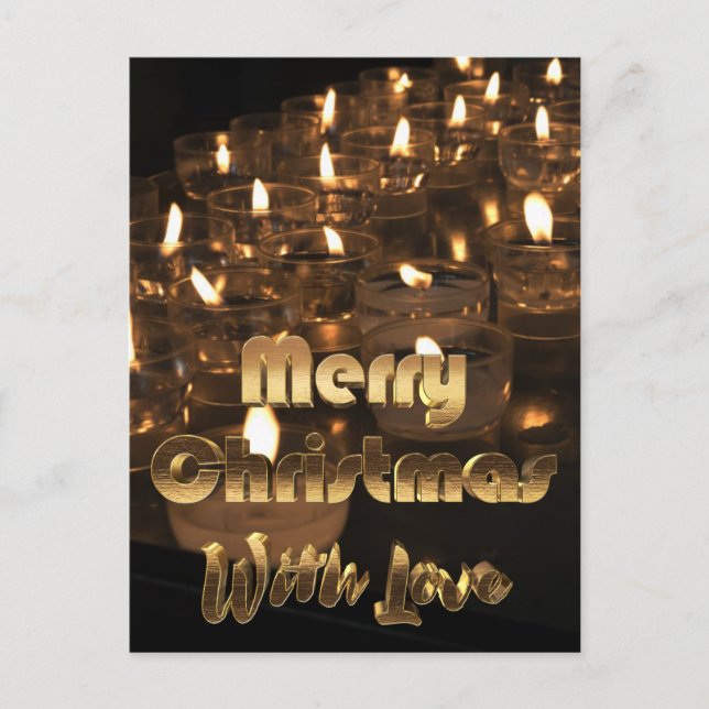 Merry Christmas Candles Gold Typography Holiday Postcard (Front)