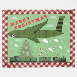 Merry Christmas Candy Cane Bomber Fleece Blanket