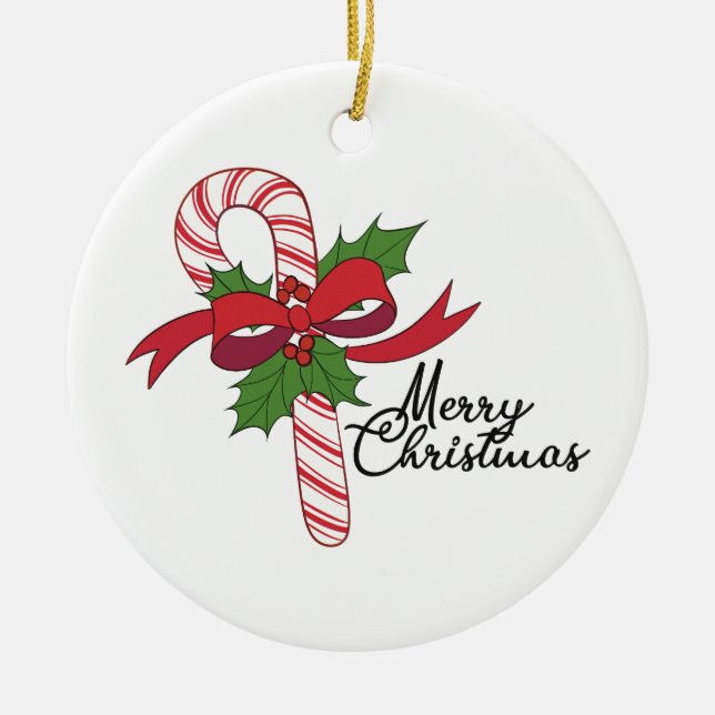 Merry Christmas Candy Cane Ceramic Tree Decoration (Front)