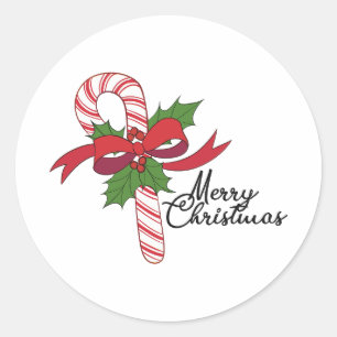 Merry Christmas Candy Cane Classic Round Sticker