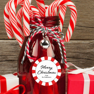 Merry Christmas Candy Cane Custom Classic Round Sticker