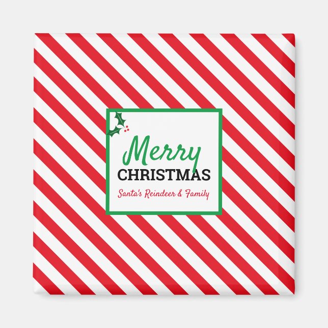 Merry Christmas Candy Cane Custom Name Magnet (Front)