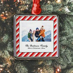 Merry Christmas Candy Cane Custom Photo Metal Tree Decoration