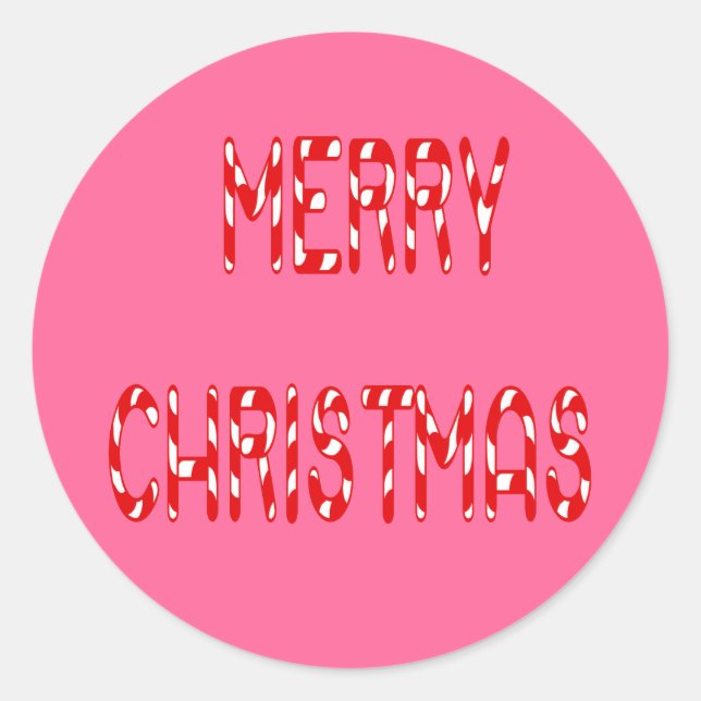 Merry Christmas Candy Cane Font Classic Round Sticker (Front)