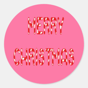 Merry Christmas Candy Cane Font Classic Round Sticker