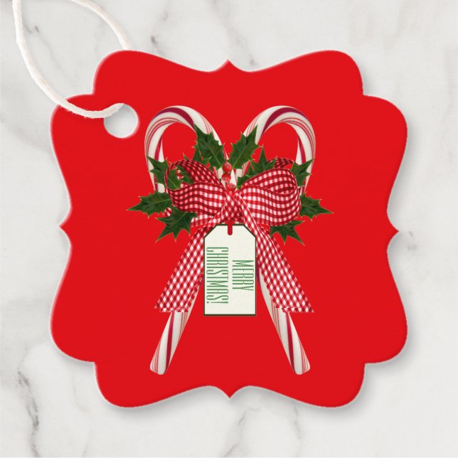 Merry Christmas Candy Cane Holly Holidays Gift Tag (Front)