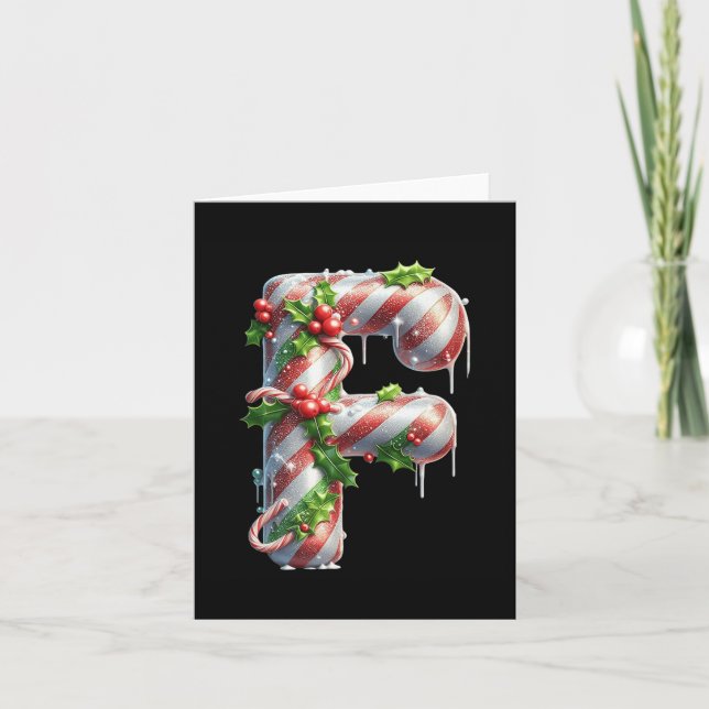 Merry Christmas Candy Cane Letter F Premium  Card (Front)
