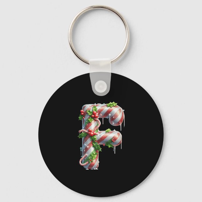 Merry Christmas Candy Cane Letter F Premium  Key Ring (Front)