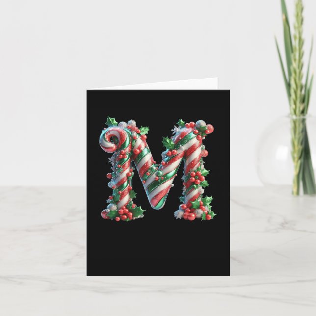 Merry Christmas Candy Cane Letter M Premium  Card (Front)