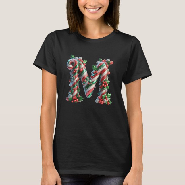 Merry Christmas Candy Cane Letter M Premium  T-Shirt (Front)