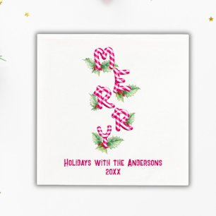 Merry Christmas Candy Cane Red Green Holiday Napkin