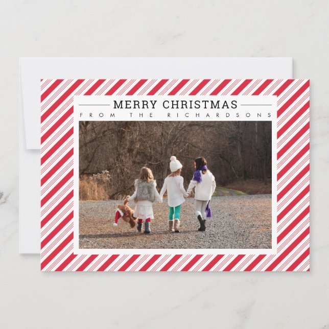 Merry Christmas Candy Cane Red White Stripes Photo Holiday Card (Front)