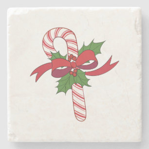Merry Christmas Candy Cane Stone Coaster