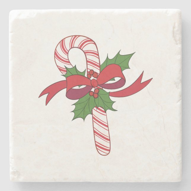 Merry Christmas Candy Cane Stone Coaster (Front)