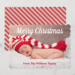 Merry Christmas Candy Cane Stripe Christmas Photo Holiday Card