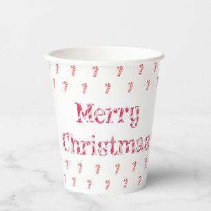 Merry Christmas Candy Cane Text and Pattern Paper Cups
