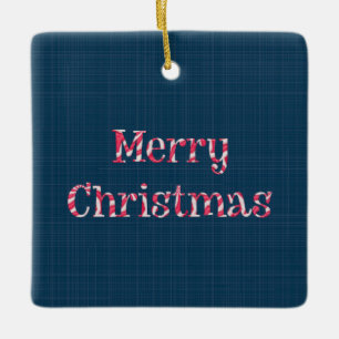 Merry Christmas Candy Cane Text Double Sided Ceramic Ornament
