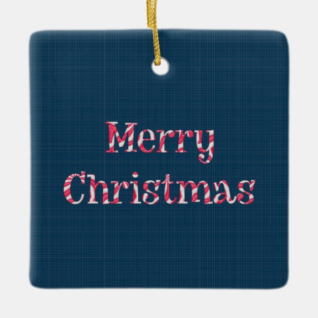 Merry Christmas Candy Cane Text Double Sided Ceramic Ornament (Front)