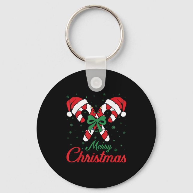 Merry Christmas Candy Cane Xmas Lights Toddlers Me Key Ring (Front)