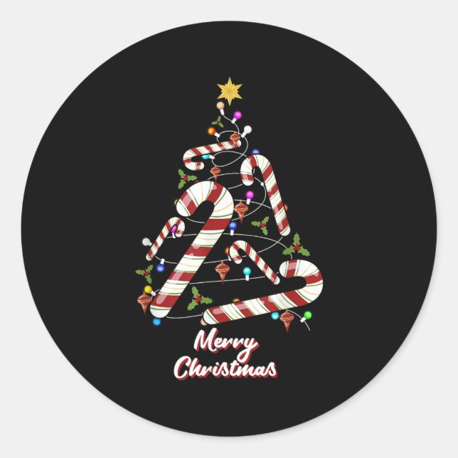 Merry Christmas Candy Cane Xmas Tree Women Boy Kid Classic Round Sticker (Front)
